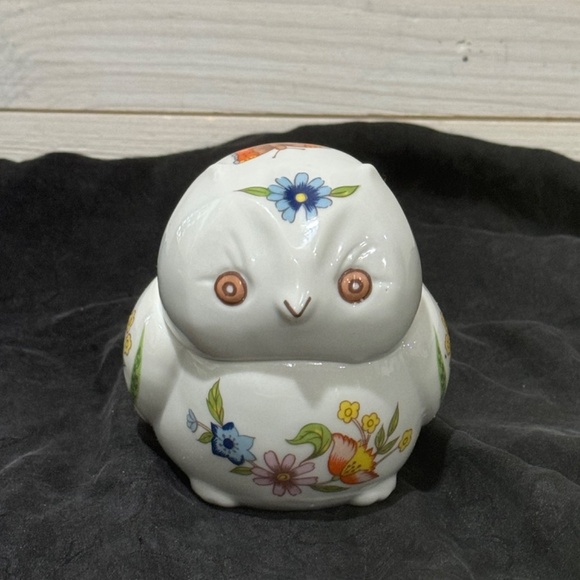 Vintage Mini Ceramic Floral Owl Trinket By Prestige - Picture 1 of 9